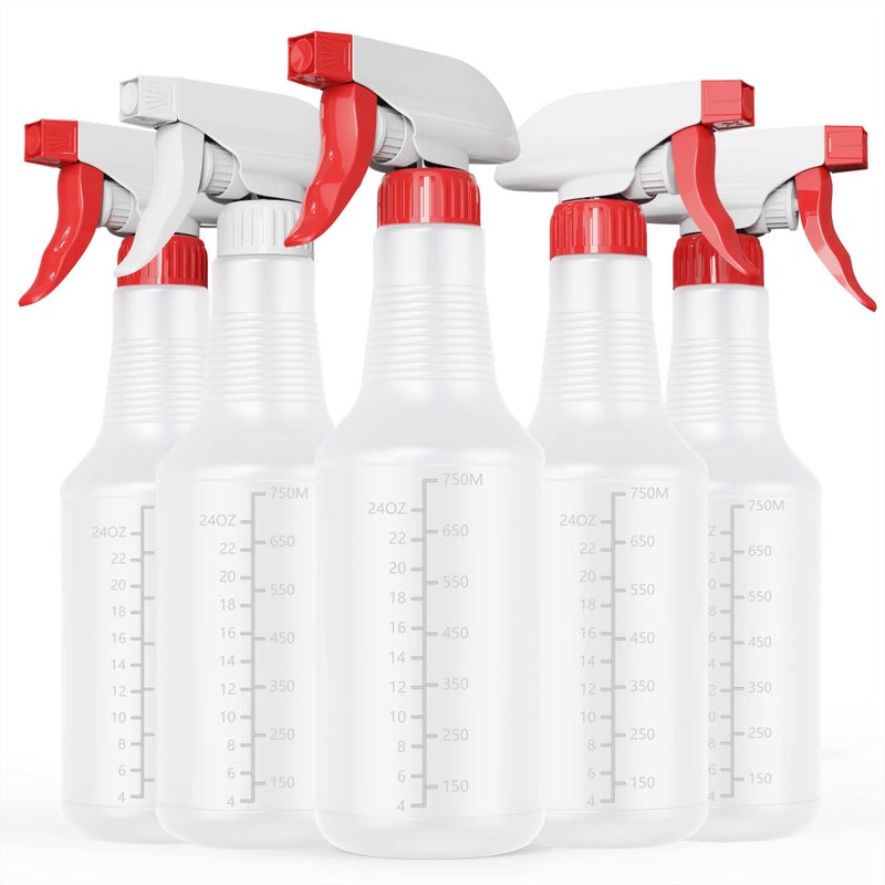 Veco Spray Bottle (5 Pack 32 Oz) with Measurements and Adjustable Nozzle(Mist & Stream Mode)  HDPE Plastic Spray Bottles for Cleaning Solution  Household/Commercial/Industrial Use  No Leak and Clog - Image 1